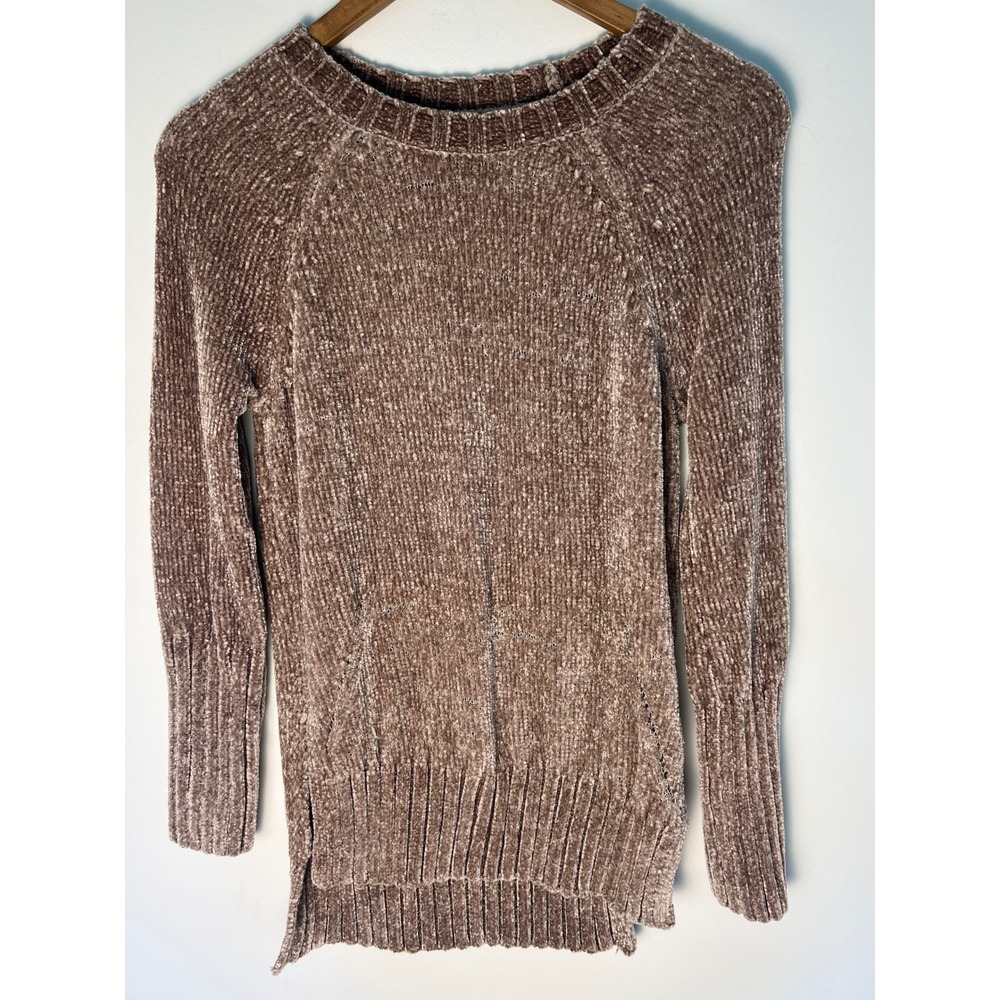 Pink Rose S Sweater Chenille Cozy Mauve Taupe Raglan Sleeve High Low Hem Ribbed